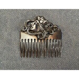Antique Sterling Silver Hair Comb 1910s Art Nouveau Victorian Edwardian Elegant